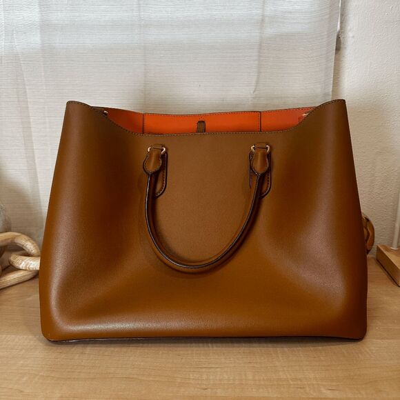 LAUREN Ralph Lauren Dryden Marcy Satchel Large Field Brown/Orange - Picture 2 of 12